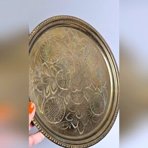 Brass Etched Floral Design 10" Platter Plate
